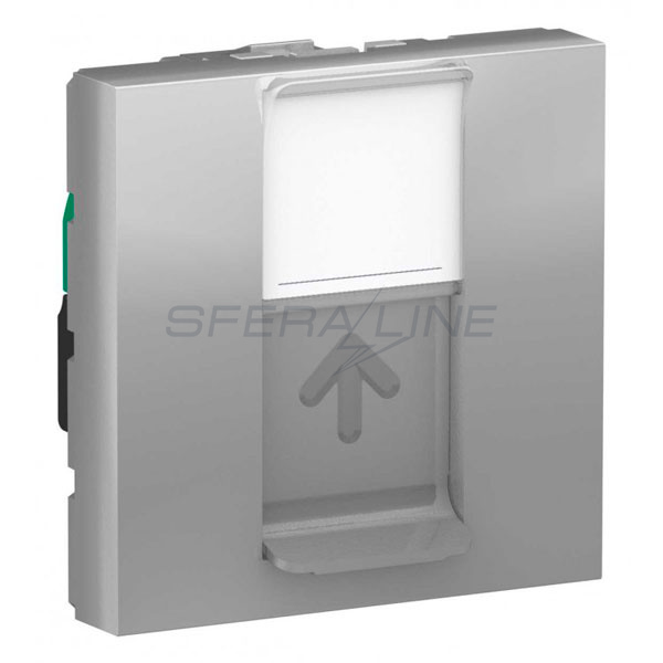 Розетка комп'ютерна одинарна RJ45, кат.5 STP, 2 модуля, алюміній, Unica New, Schneider Electric